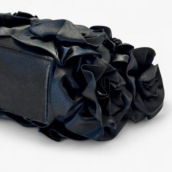 Vintage Mad by Design Black Silk Rose Handbag Glam Evening Purse Horn Handles - Picture 9 of 13